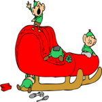 Elves Fixing Sleigh Clip Art