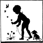 Silhouettes, Boy Picking Flower Clip Art