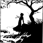 Silhouettes, Woman Standing in Woods Clip Art