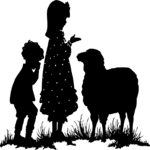 Silhouettes, Kids with Sheep Clip Art