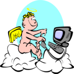 Cherub at Computer Clip Art