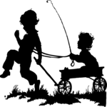 Silhouettes, Kids with Wagon