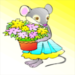 Mouse with Flowers Clip Art