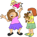 Girls with Dolls 1 Clip Art