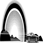 Car Driving Past Sunset Clip Art