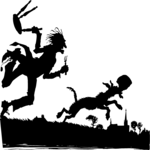 Silhouettes, Man Chasing Dog