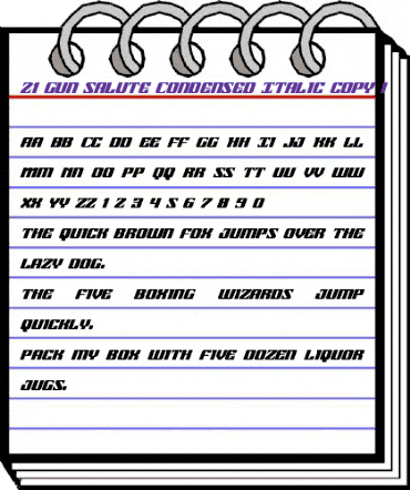 21 Gun Salute Condensed Italic Condensed Italic animated font preview
