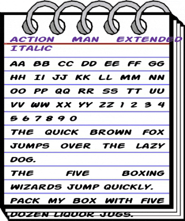 Action Man Extended Bold Italic animated font preview Action Man Extended Bold Italic animated font preview