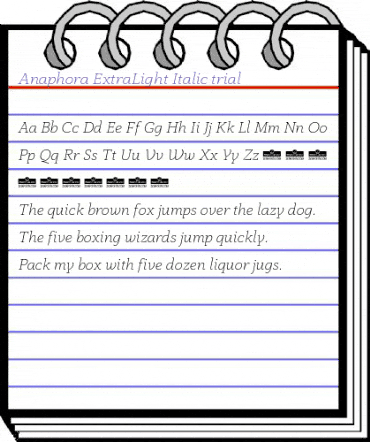 Anaphora Trial ExtraLight Italic animated font preview