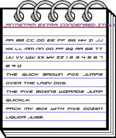 Antietam Extra-Condensed Italic Extra-Condensed Italic animated font preview Antietam Extra-Condensed Italic Extra-Condensed Italic animated font preview