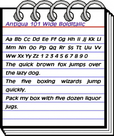 Antiqua 101 Wide BoldItalic animated font preview