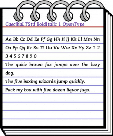 Caecilia LT Std 76 Bold Italic animated font preview