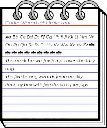 Codec Warm Trial Light Italic animated font preview