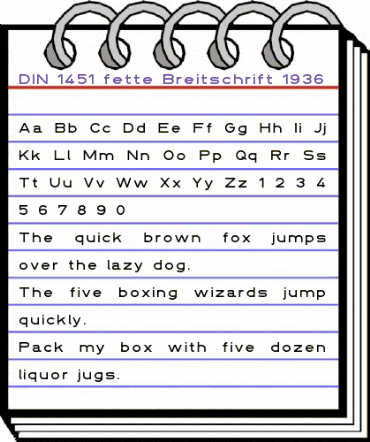 DIN 1451 fette Breitschrift 1936 Regular animated font preview
