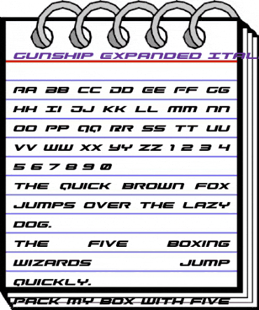 Gunship Expanded Italic Expanded Italic animated font preview Gunship Expanded Italic Expanded Italic animated font preview