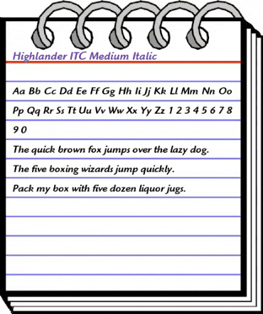 Highlander ITC Medium Italic animated font preview