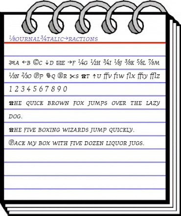 JournalItalicFractions Regular animated font preview