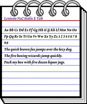 Lexicon No2 Italic E Tab animated font preview