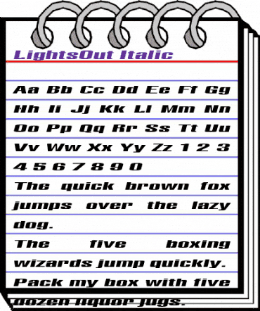 LightsOut iTLC Italic animated font preview