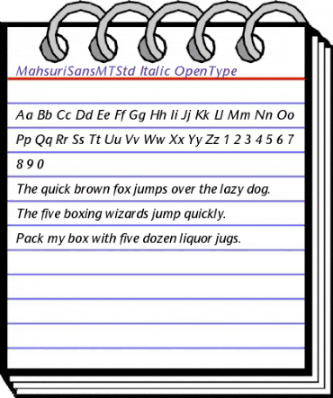 Mahsuri Sans MT Std Italic animated font preview
