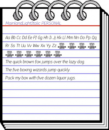 Mainland PERSONAL Light Italic animated font preview