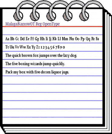 Malaga Narrow OT Reg animated font preview