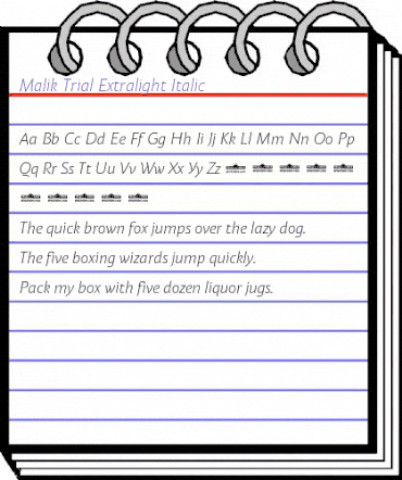 Malik Trial Extralight Italic animated font preview