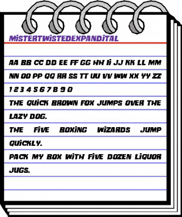 Mister Twisted Expanded Italic Expanded Italic animated font preview