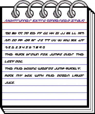 Nightrunner Extra-Condensed Italic Extra-Condensed Italic animated font preview Nightrunner Extra-Condensed Italic Extra-Condensed Italic animated font preview