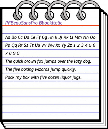PF BeauSans Pro Bbook Italic animated font preview