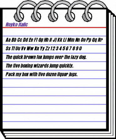 Royko Italic Regular animated font preview