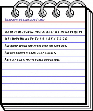 ShakazuluCondensed Italic animated font preview