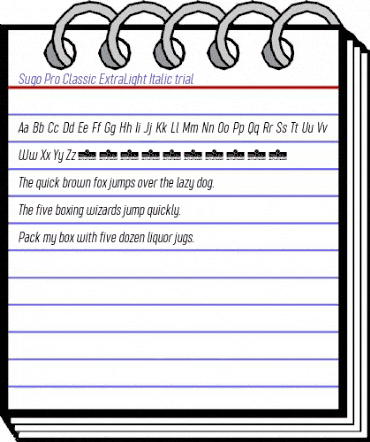 Sugo Pro Classic Trial ExtraLight Italic animated font preview