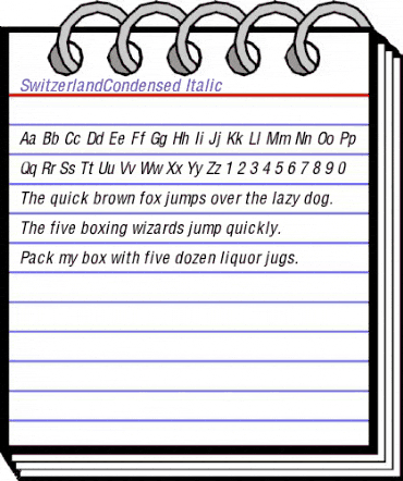 SwitzerlandCondensed Italic animated font preview