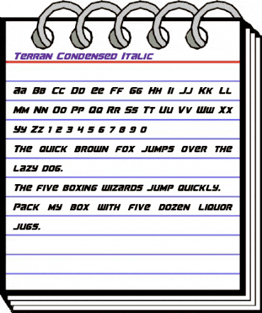 Terran Condensed Italic Condensed Italic animated font preview Terran Condensed Italic Condensed Italic animated font preview