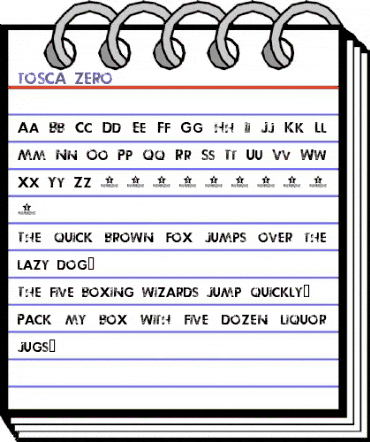 TOSCA ZERO Copyright (c) 2009 by Billy Argel. All rights reserved. Regular animated font preview TOSCA ZERO Copyright (c) 2009 by Billy Argel. All rights reserved. Regular animated font preview