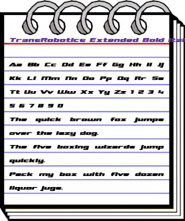 TransRobotics Extended Bold Italic animated font preview