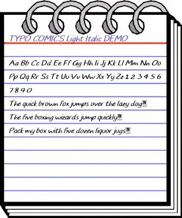 TYPO COMICS Light Italic DEMO Regular animated font preview