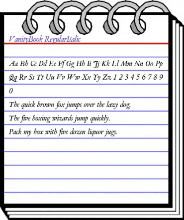 VanityBook RegularItalic animated font preview