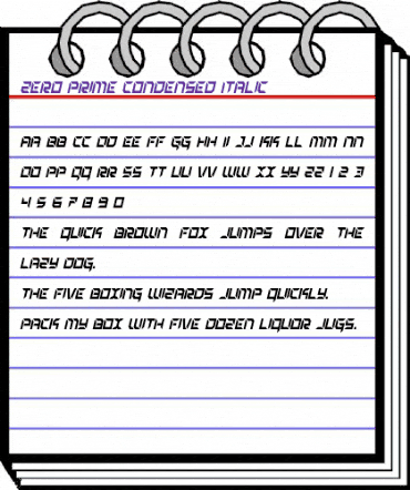 Zero Prime Condensed Italic Condensed Italic animated font preview Zero Prime Condensed Italic Condensed Italic animated font preview