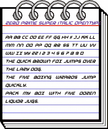 Zero Prime Super-Italic Italic animated font preview