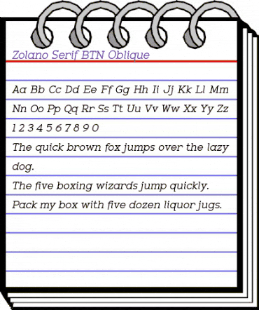 Zolano Serif BTN Oblique animated font preview