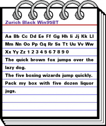 Zurich Blk Win95BT Black animated font preview